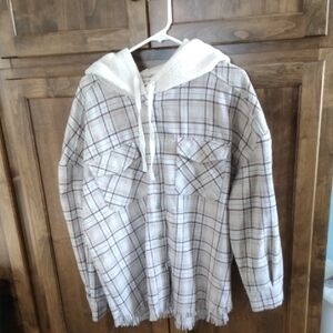 Plaid Hooded Jacket with Sherpa Hood